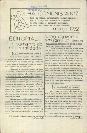 Folha Comunista N.� 7 - �rg�o da Unidade Revolucion�ria Marxista Leninista para a Alian�a dos Oper�rios e Camponeses na Luta contra a Explora��o Capitalista na Luta pelo Socialismo e pelo Comunismo