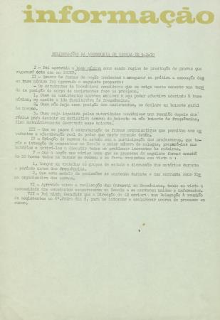 Informa��o: Delibera��es da Assembleia de Escola de 5-2-70
