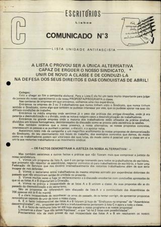 Escrit�rios Lisboa: Comunicado N.� 3 - Lista Unidade Antifascista