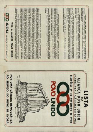 Lista da Alian�a Povo Unido. Candidata � C�mara de �vora. Elei��es: 19 de Novembro de 1978