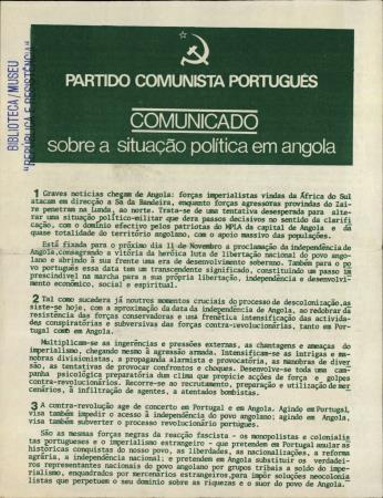 Comunicado sobre a situa��o pol�tica em Angola