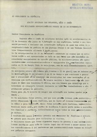 Abaixo Assinado das Mulheres, M�es e Irm�s dos Militares Revolucion�rios Presos em 29 de Novembro-75