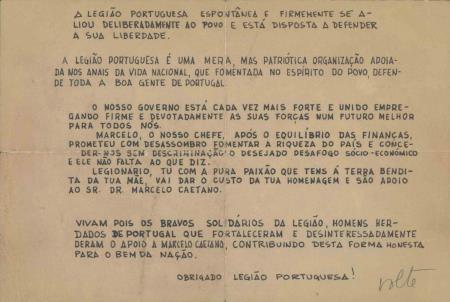 "A Legi�o Portuguesa espont�nea e firmente se aliou deliberadamente ao povo e est� disposta a defender a sua liberdade"