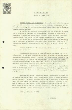 Informa��o N.� 60 - Junho 1972. Reuni�o sobre a Lei de Imprensa
