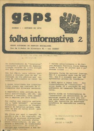 Folha Informativa N.� 2 do GAPS - Grupo Aut�nomo do Partido Socialista