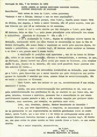 Carta Aberta ao Senhor Professor Marcello Caetano, Ilustre Presidente do Conselho