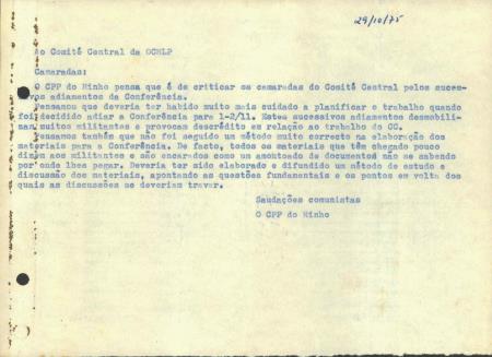 Ao Comit� Central da OCMLP
