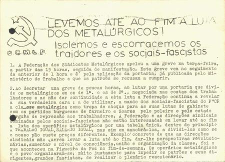 Levemos at� ao fim a luta dos metal�rgicos! Isolemos e escorracemos os traidores e os sociais-fascistas