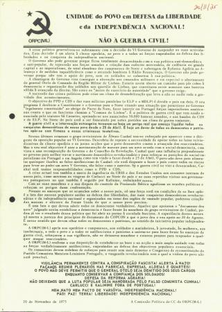 Unidade do Povo em Defesa da Liberdade e da Independ�ncia Nacional! N�o � Guerra Civil!
