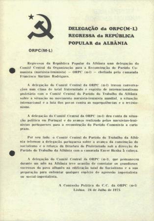 Delega��o da ORPC (ML) Regressa da Rep�blica Popular da Alb�nia