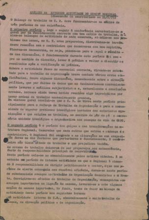 An�lise da Anterior Actividade do Comit� Regional (discuss�o do secretariado em 11/8/75)