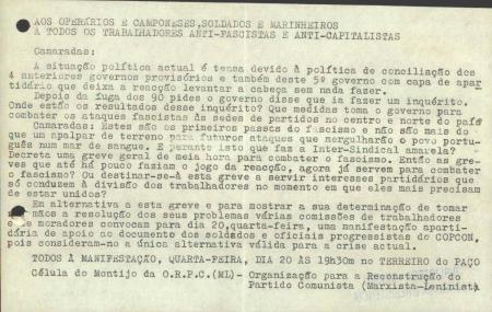 Aos Oper�rios e Camponeses, Soldados e Marinheiros. A todos os Trabalhadores Anti-Fascistas e Anti-Capitalistas