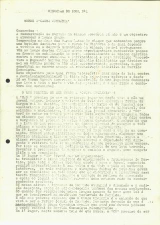 Circular de Zona N.� 1: Sobre a "Causa Oper�ria"