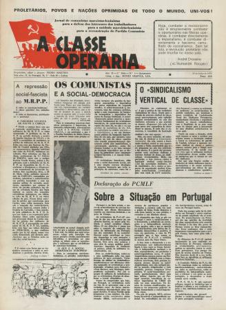 A Classe Oper�ria - Jornal de comunistas marxistas-leninistas para a defesa dos interesses dos trabalhadores para a unidade marxista-leninista para a reconstru��o do Partido Comunista, Ano II - 2� S�rie - N.� 6