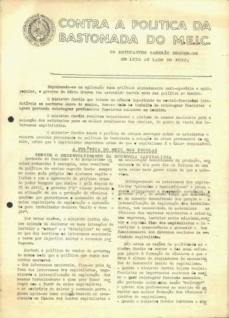 Contra a Pol�tica da Bastonada do MEIC. Os Estudantes saber�o erguer-se em luta ao lado do povo!