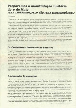 Preparemos a manifesta��o unit�ria do 1� de Maio pela Liberdade, pelo P�o, pela Independ�ncia!
