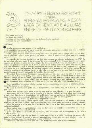 Sobre as Barricadas, a Escalada da Reac��o e as Lutas entre os Partidos Burgueses