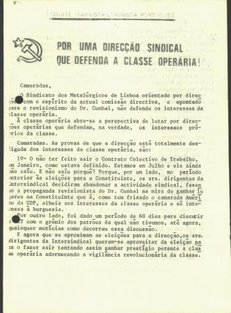 <b>Por uma Direc��o Sindical q[...]</b>