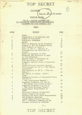Exercise Alcora: ISC 26. Working Document for 5 th Meeting of Intelligence Sub-Committee Salisbury, 2 nd - 16 tb Februaru 1973