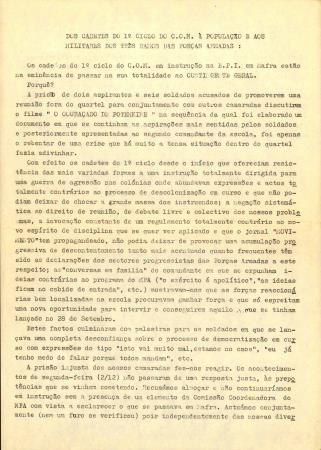 Dos Cadetes do 1� Ciclo do C.O.M. � Popula��o e aos Militares dos Tr�s Ramos das For�as Armadas