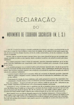 Declara��o do Movimento de Esquerda Socialista (M.E.S)