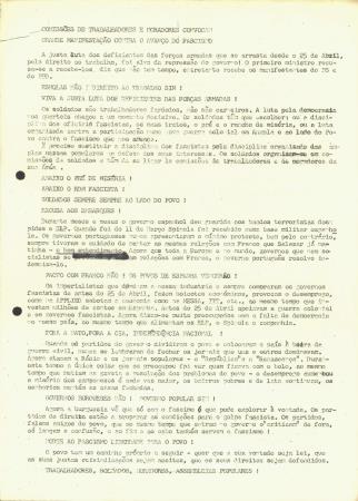 Comiss�es de Trabalhadores e Moradores Convocam Grande Manifesta��o contra o Avan�o do Fascismo