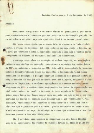 [Carta dirigida a jornalistas]