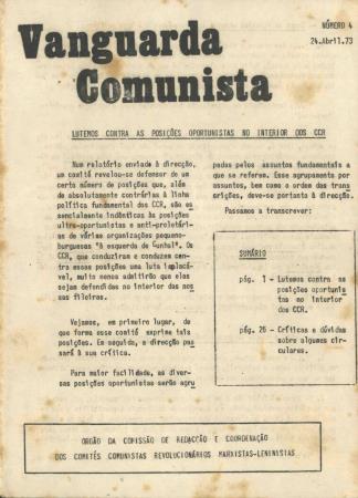 Vanguarda Comunista - �rg�o da Comiss�o de Redac��o e Coordena��o dos Comit�s Comunistas Revolucion�rios Marxistas-Leninistas, N.� 4
