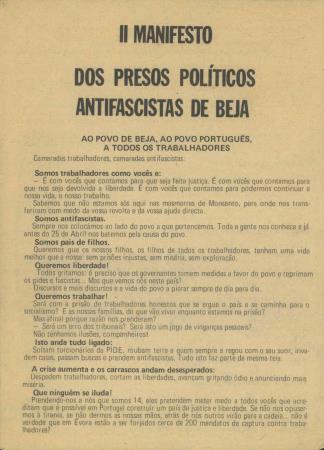II Manifesto dos Presos Pol�ticos Antifascistas de Beja