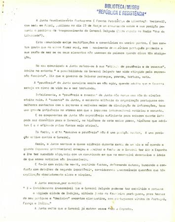 [Rea��o a comunicado da Junta Revolucion�ria Portuguesa]