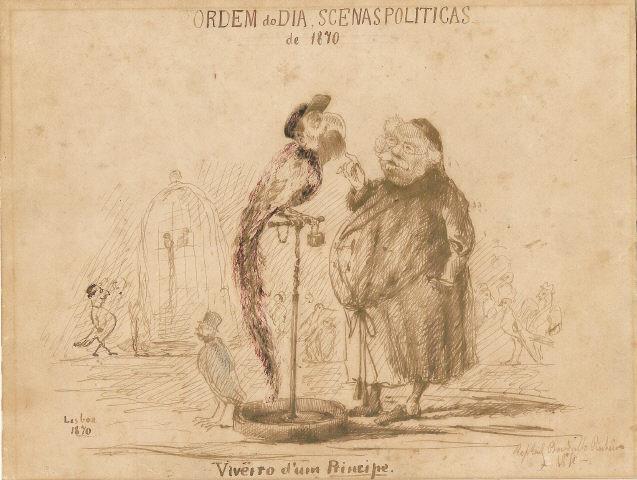 Legenda: Ordem do Dia, Scena Pol�ticas de 1870 - Viveiro d' um principe<br>PINHEIRO, Rafael Bordalo (1846-1905)<p> Cr�ditos: � Museu Bordalo Pinheiro | EGEAC